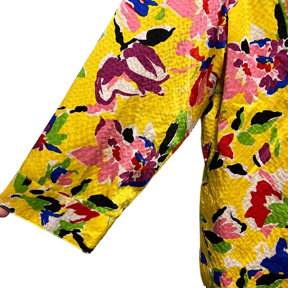 Silk Club Collection Colorful Floral Yellow Silk Jacket - Picture 4 of 8